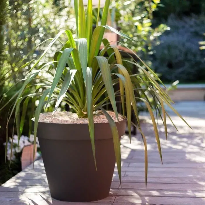 Eda Pot de Fleurs Rond Toscane - 43 L - Ø 47,5 x H 40 cm - Gris Anthracite - Intérieur/Extérieur - Résistant aux Intempéries et Anti-UV