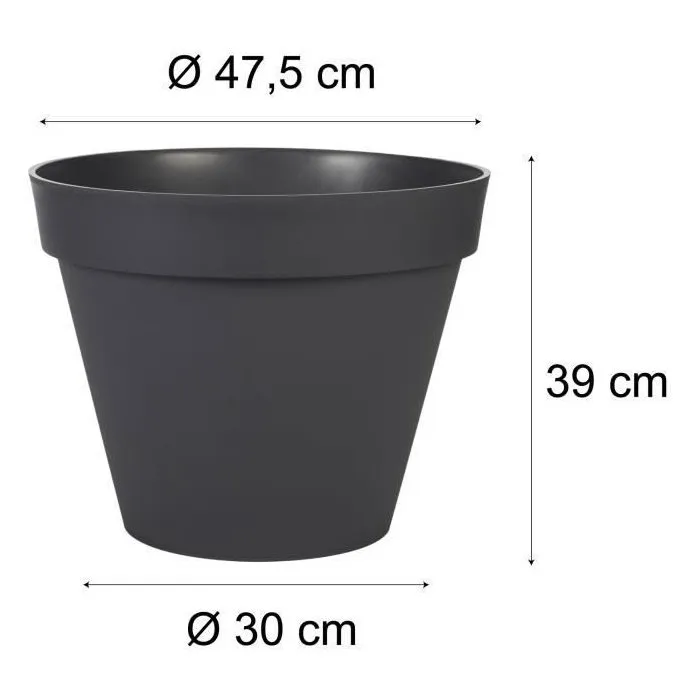 Eda Pot de Fleurs Rond Toscane - 43 L - Ø 47,5 x H 40 cm - Gris Anthracite - Intérieur/Extérieur - Résistant aux Intempéries et Anti-UV