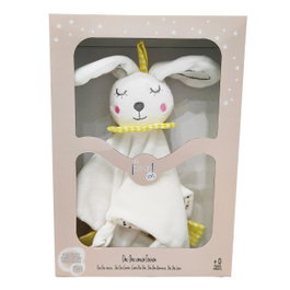 TACHAN Doudou Lapin Baby Rabbit avec Mordeur pour Bébé - Boîte Cadeau - Multilingue - Tissu Doux et Lavable - Dès la Naissance
