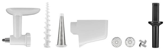 KitchenAid 5KSM2FPPC Pack de 3 accessoires pour robot - Hachoir, blender et râpe avec poussoir et rangement