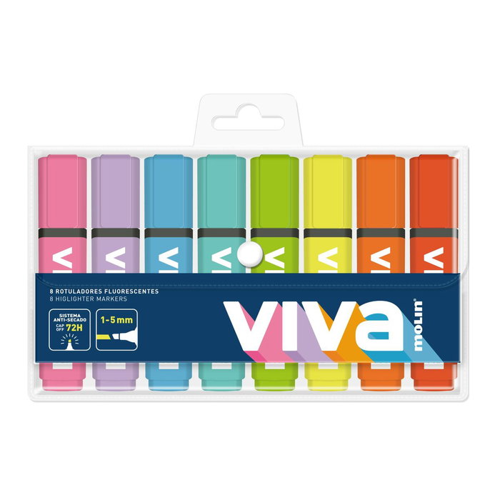 Molin Ensemble de Marqueurs Fluorescents VIVA Multicouleur 8 Pièces Molin Ensemble de Marqueurs Fluorescents VIVA Multicouleur 8 Pièces