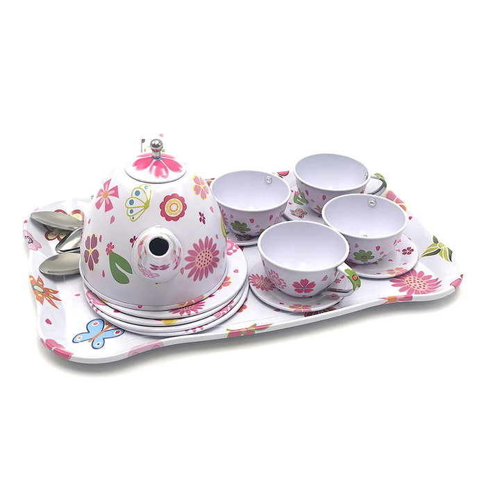 Tachan Jeu de Thé Rose 19 Pièces avec Plateau en Acier - Jouet d'Imitation Complet pour Enfants dès 3 Ans (Réf. 55519)