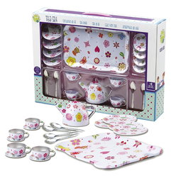 Tachan Jeu de Thé Rose 19 Pièces avec Plateau en Acier - Jouet d'Imitation Complet pour Enfants dès 3 Ans (Réf. 55519)