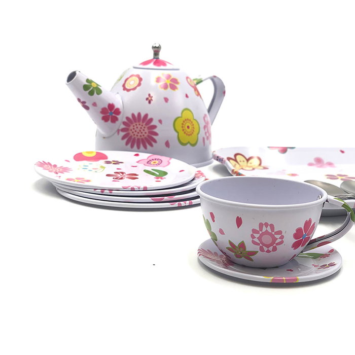 Tachan Jeu de Thé Rose 19 Pièces avec Plateau en Acier - Jouet d'Imitation Complet pour Enfants dès 3 Ans (Réf. 55519)