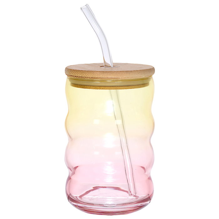 Home Deco Factory Bocal en verre avec paille et couvercle en bambou 500 ml Home Deco Factory Bocal en verre avec paille et couvercle en bambou 500 ml