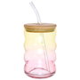 Home Deco Factory Bocal en verre avec paille et couvercle en bambou 500 ml