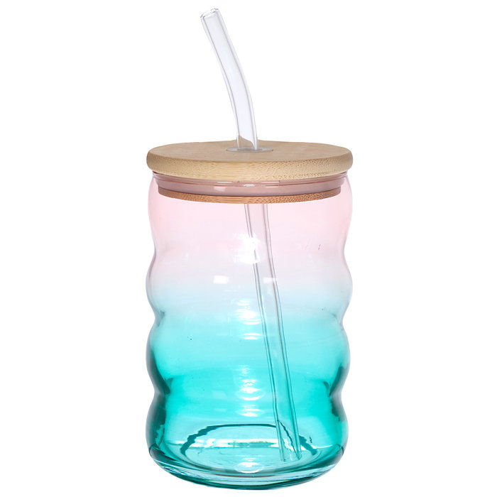 Home Deco Factory Bocal en verre avec paille et couvercle en bambou 500 ml Home Deco Factory Bocal en verre avec paille et couvercle en bambou 500 ml