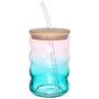 Home Deco Factory Bocal en verre avec paille et couvercle en bambou 500 ml