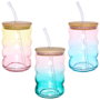 Home Deco Factory Bocal en verre avec paille et couvercle en bambou 500 ml