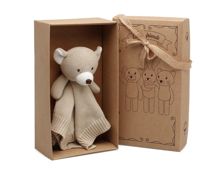 KioKids Doudou ours peluche beige - Collection Cotton friends - 100% coton et polyester - Jouet éco-responsable sans plastique - Pour bébé dès 2 mois