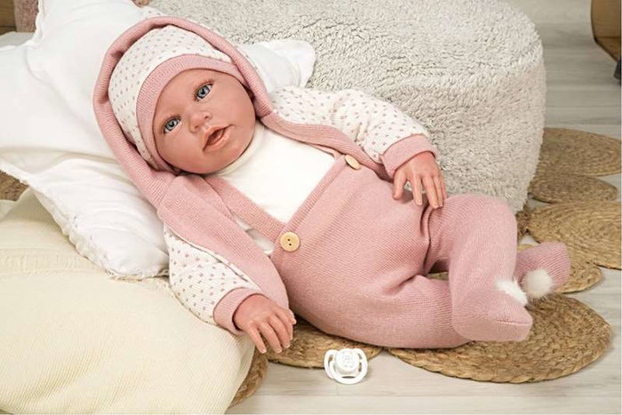 Muñecas Arias Muñeca Elegance 54 cm Anuk Rosa - Poupée poids en vinyle et coton - En espagnol