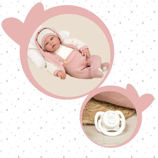 Muñecas Arias Muñeca Elegance 54 cm Anuk Rosa - Poupée poids en vinyle et coton - En espagnol