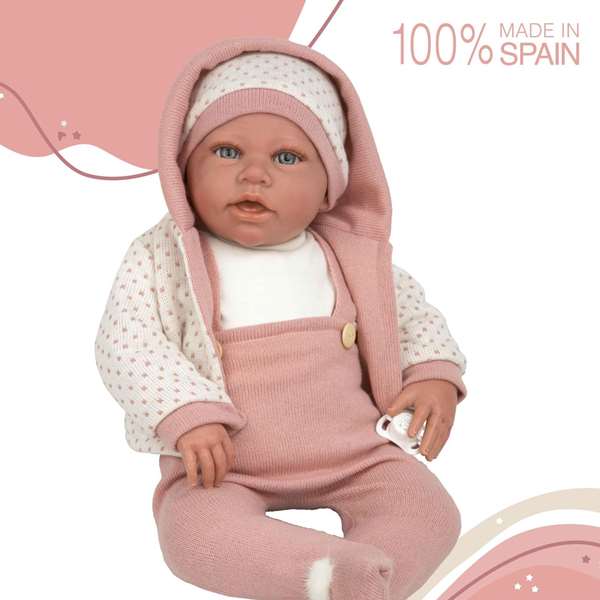 Muñecas Arias Muñeca Elegance 54 cm Anuk Rosa - Poupée poids en vinyle et coton - En espagnol