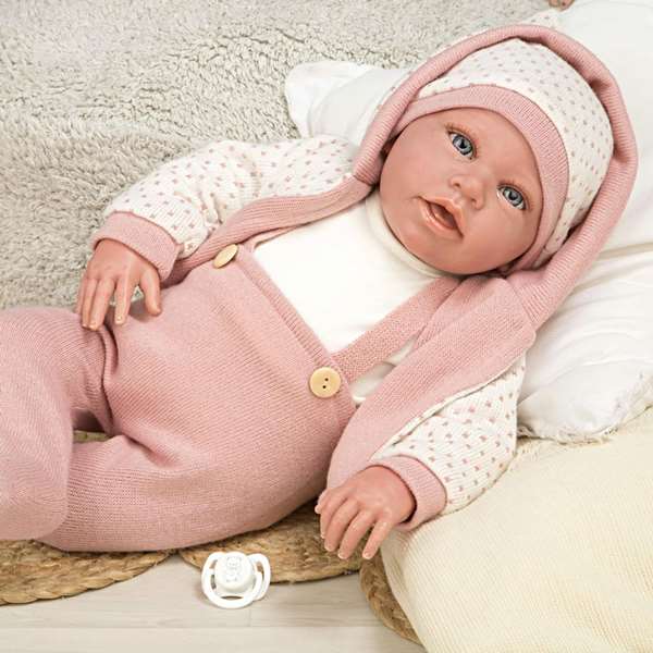 Muñecas Arias Muñeca Elegance 54 cm Anuk Rosa - Poupée poids en vinyle et coton - En espagnol