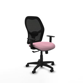 Chaise Alocén Synchro 3 positions tissu Rose Maille Noir Structure polyamide noire Accoudoir 1D Sans appui-tête Roulettes pour moquette