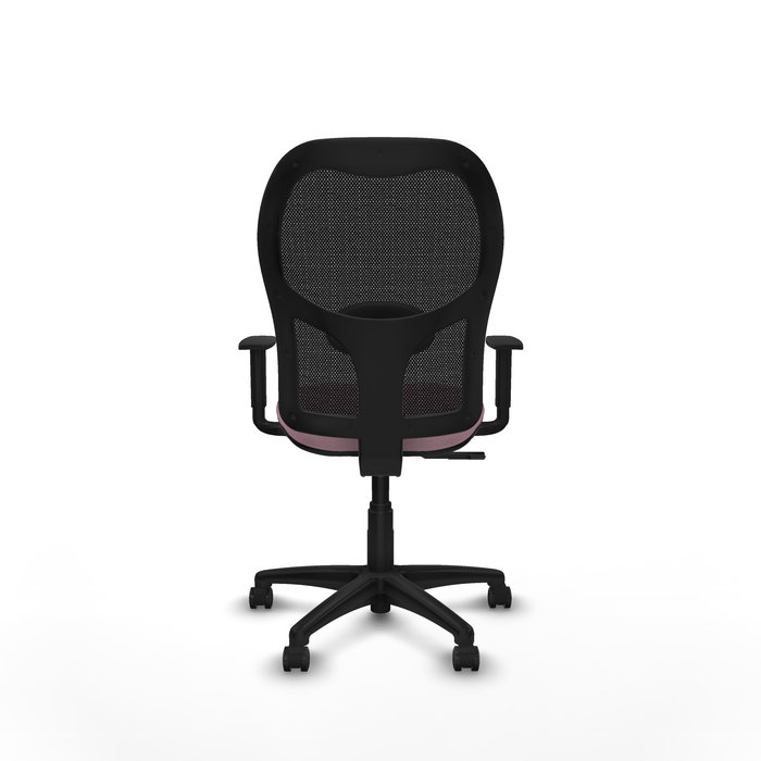 Chaise Alocén Synchro 3 positions tissu Rose Maille Noir Structure polyamide noire Accoudoir 1D Sans appui-tête Roulettes pour moquette