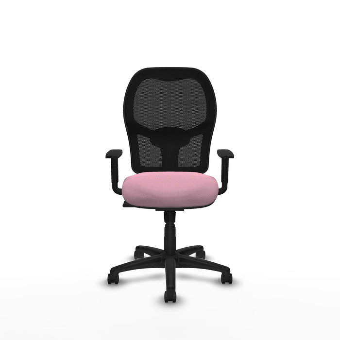 Chaise Alocén Synchro 3 positions tissu Rose Maille Noir Structure polyamide noire Accoudoir 1D Sans appui-tête Roulettes pour moquette