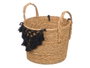 Giftdecor Macramé Pompon Noir Petit 25x29x25 cm en osier et coton (Set de 8)