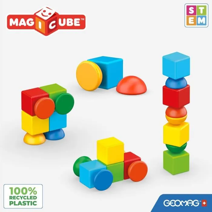 Geomag Magicube 061 - Jeu de construction magnétique 8 pièces pour enfants 1-5 ans - Cubes empilables en plastique 100% recyclé