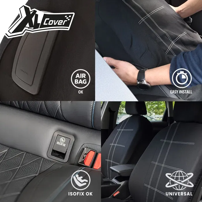 XLC Lot de 2 housses pour sièges auto avant XL COVER - Compatible Airbags - Noir - Housses universelles pour sièges et appui-tête
