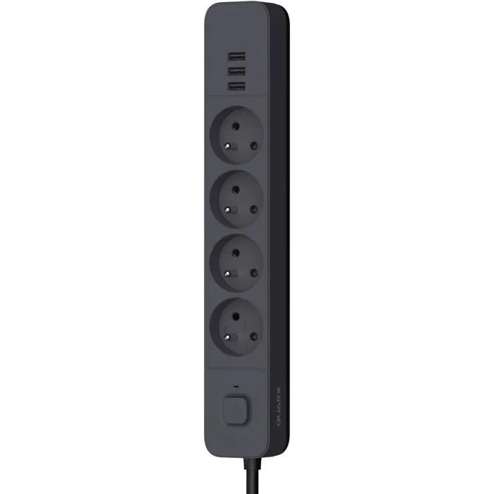 Multiprise Quarx - 4 Prises avec 3 Ports USB 2.4A et Câble 1,5 m - Blanc et Gris - Conception Moderne et Sécurisée pour Intérieur