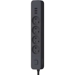 Multiprise Quarx - 4 Prises avec 3 Ports USB 2.4A et Câble 1,5 m - Blanc et Gris - Conception Moderne et Sécurisée pour Intérieur
