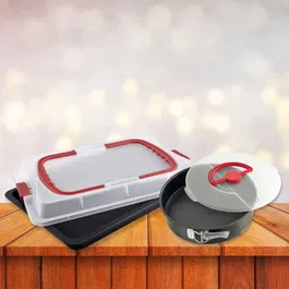 Dr. Oetker Bake and Go Set Patisserie - 2 Pièces - Moule à Charnière 26 cm et Plaque Four 42 x 29 cm avec Couvercles - Antiadhésif