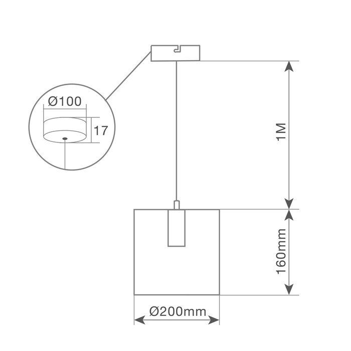 GSC Evolution Lampara de techo colgante Serie Carnot cuadrado E27 200mm Negro