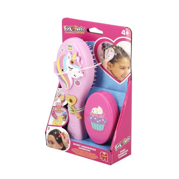 Diset Secret Shimmerizer - Cepillo secret Shimmerizer - Cepillo à paillettes et accessoires pour cheveux avec miroir compact et élastiques - Dès 6 mois