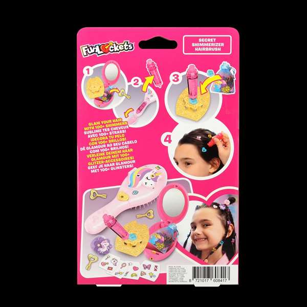 Diset Secret Shimmerizer - Cepillo secret Shimmerizer - Cepillo à paillettes et accessoires pour cheveux avec miroir compact et élastiques - Dès 6 mois