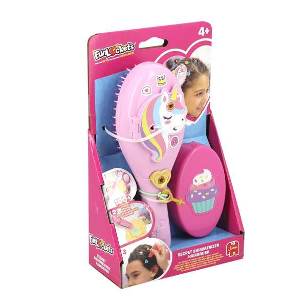 Diset Secret Shimmerizer - Cepillo secret Shimmerizer - Cepillo à paillettes et accessoires pour cheveux avec miroir compact et élastiques - Dès 6 mois