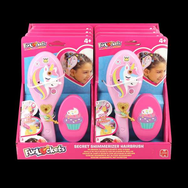 Diset Secret Shimmerizer - Cepillo secret Shimmerizer - Cepillo à paillettes et accessoires pour cheveux avec miroir compact et élastiques - Dès 6 mois