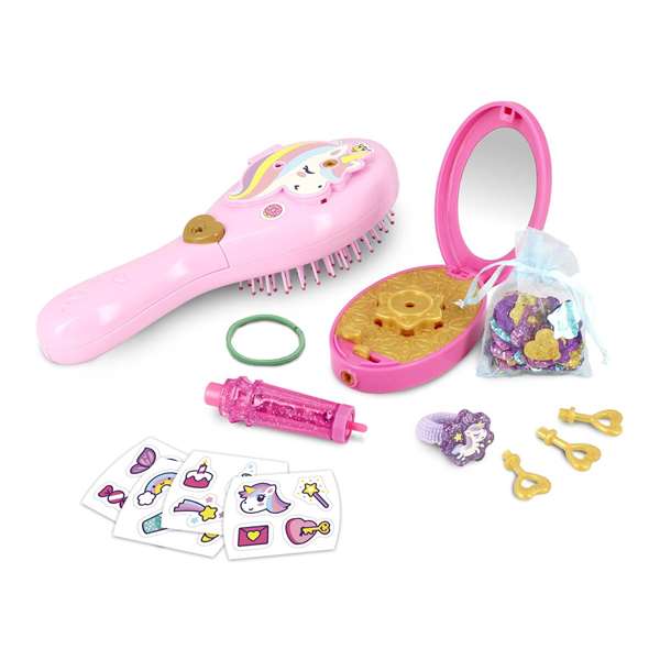 Diset Secret Shimmerizer - Cepillo secret Shimmerizer - Cepillo à paillettes et accessoires pour cheveux avec miroir compact et élastiques - Dès 6 mois
