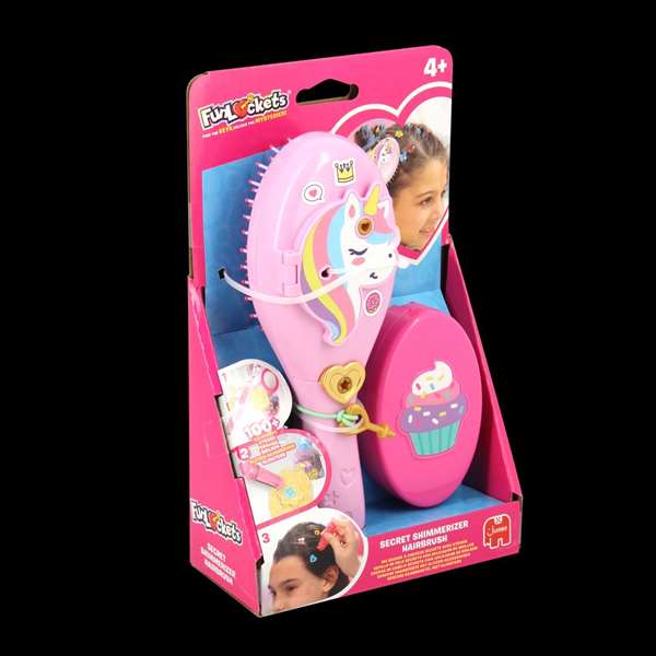 Diset Secret Shimmerizer - Cepillo secret Shimmerizer - Cepillo à paillettes et accessoires pour cheveux avec miroir compact et élastiques - Dès 6 mois