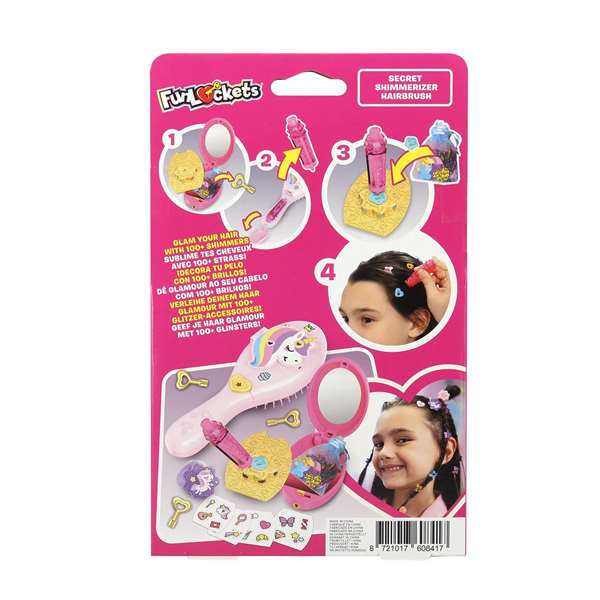 Diset Secret Shimmerizer - Cepillo secret Shimmerizer - Cepillo à paillettes et accessoires pour cheveux avec miroir compact et élastiques - Dès 6 mois