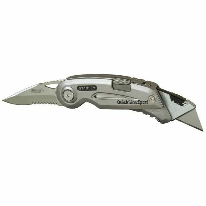 Stanley Couteau de poche Quickslide multi-lames avec lame acier inoxydable 76mm dentée Stanley Couteau de poche Quickslide multi-lames avec lame acier inoxydable 76mm dentée