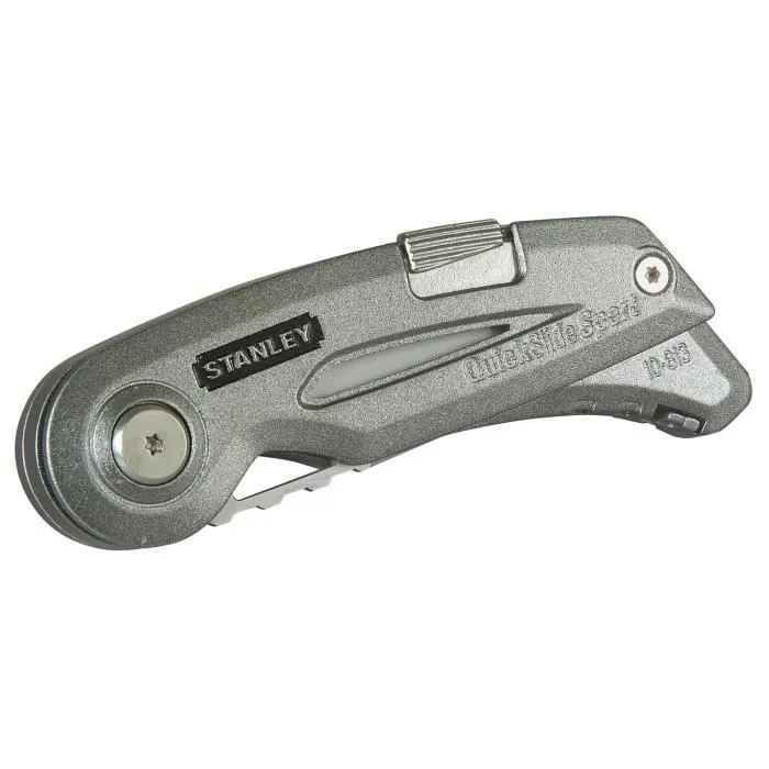Stanley 0-10-814 Couteau de poche Quickslide multi-lames avec lame acier inoxydable 76mm dentée, glissière zinc et garantie 2 ans