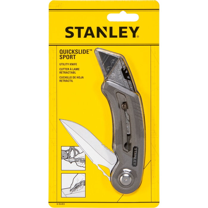 Stanley Couteau de poche Quickslide multi-lames avec lame acier inoxydable 76mm dentée Stanley Couteau de poche Quickslide multi-lames avec lame acier inoxydable 76mm dentée