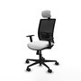 Chaise Yunquera Synchro 4 positions tissu Blanc Maille Noir Base en nylon noir Accoudoir 1D Appui-tête 1D Roulettes 65mm nylon