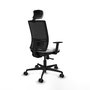 Chaise Yunquera Synchro 4 positions tissu Blanc Maille Noir Base en nylon noir Accoudoir 1D Appui-tête 1D Roulettes 65mm nylon