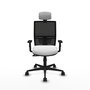 Chaise Yunquera Synchro 4 positions tissu Blanc Maille Noir Base en nylon noir Accoudoir 1D Appui-tête 1D Roulettes 65mm nylon