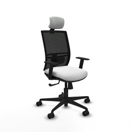 Chaise Yunquera Synchro 4 positions tissu Blanc Maille Noir Base en nylon noir Accoudoir 1D Appui-tête 1D Roulettes 65mm nylon