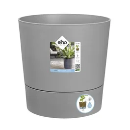 ELHO Pot de fleurs rond Greensense Aqua Care - 15 L - 29.5 x 29.5 x H 29.1 cm - Ciment Clair - Plastique recyclé résistant UV et gel