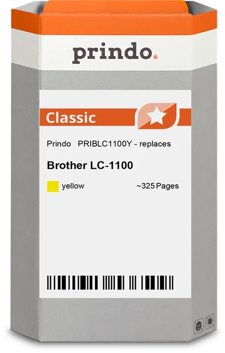 Prindo Compatible Brother LC1100Y Cartouche d'encre jaune 325 pages Classic Prindo Compatible Brother LC1100Y Cartouche d'encre jaune 325 pages Classic