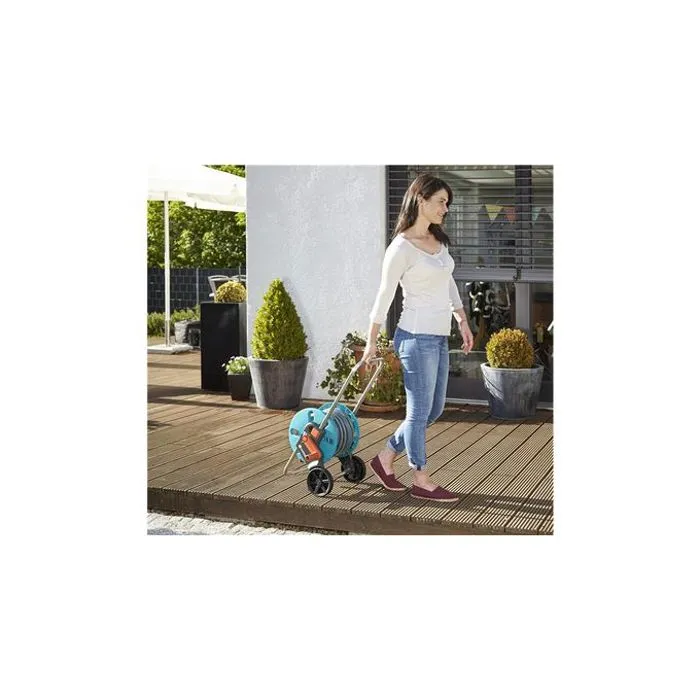 Gardena CleverRoll - Dévidoir sur roues Taille S avec tuyau 20 mm x 13 mm et lance d'arrosage, poignée télescopique, Aquastop, garanti 5 ans