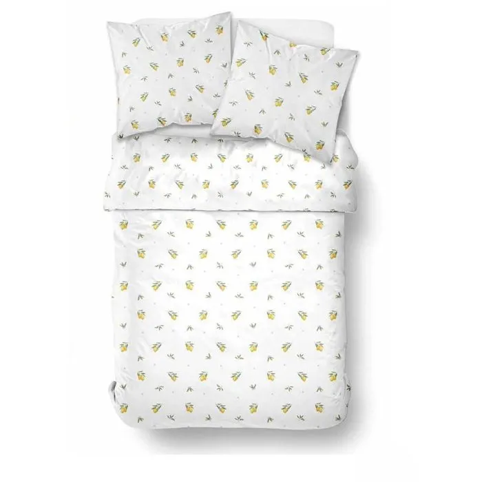 Today Parure de Lit Imprimé Floral Blanc avec Motif Citron 140 x 200 cm
