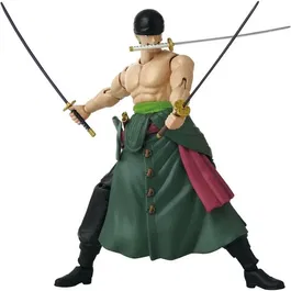 Bandai Figurine Anime Heroes One Piece Roronoa Zoro Style 3 épées 17 cm avec 16 points d'articulation et mains supplémentaires