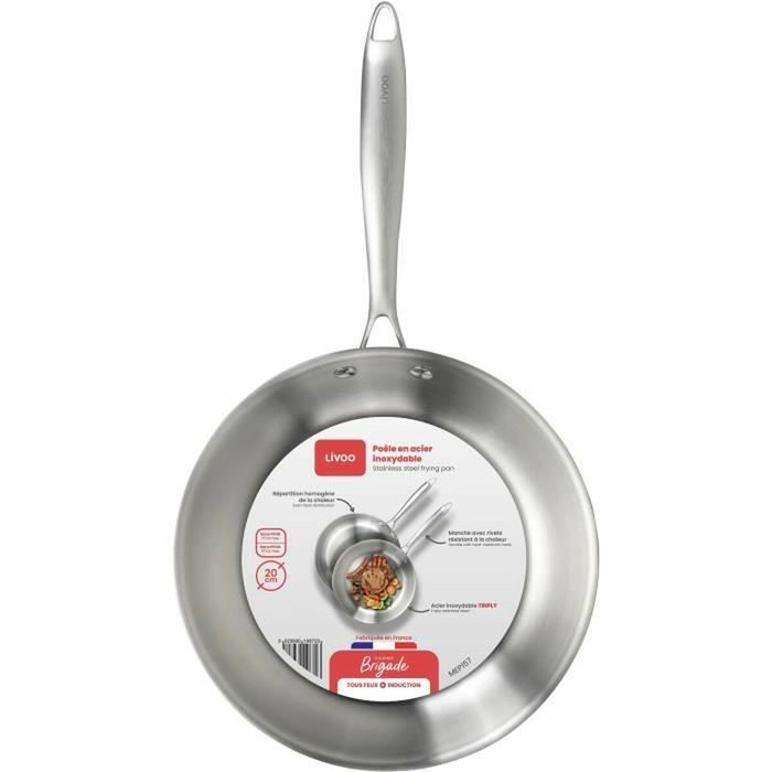 Livoo Poêle Brigade Acier inoxydable Triply 20 cm