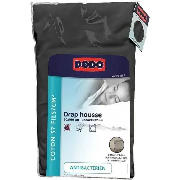 Dodo - Drap Housse - 90 x 190 cm - Coton - Coutil 32 Fils - Traité Antibactérien - 28 cm d'Épaisseur - Lavable Machine - Certifié OEKO-TEX