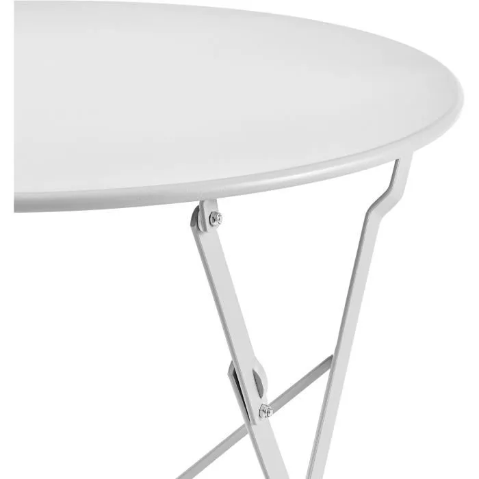 ELORA - Set bistrot de jardin 2 personnes, table pliante ronde Ø 60 cm et 2 chaises pliantes, acier thermolaqué gris